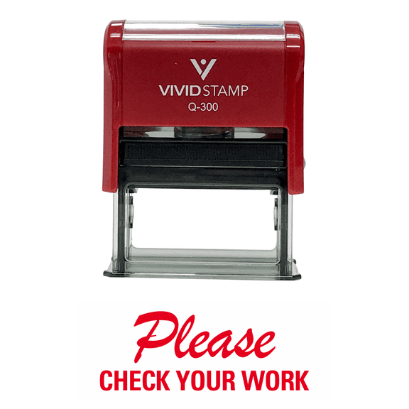Vivid Stamp Please Check Your Work Teacher Self Inking Rubber Stamp (Red Ink) - Large
