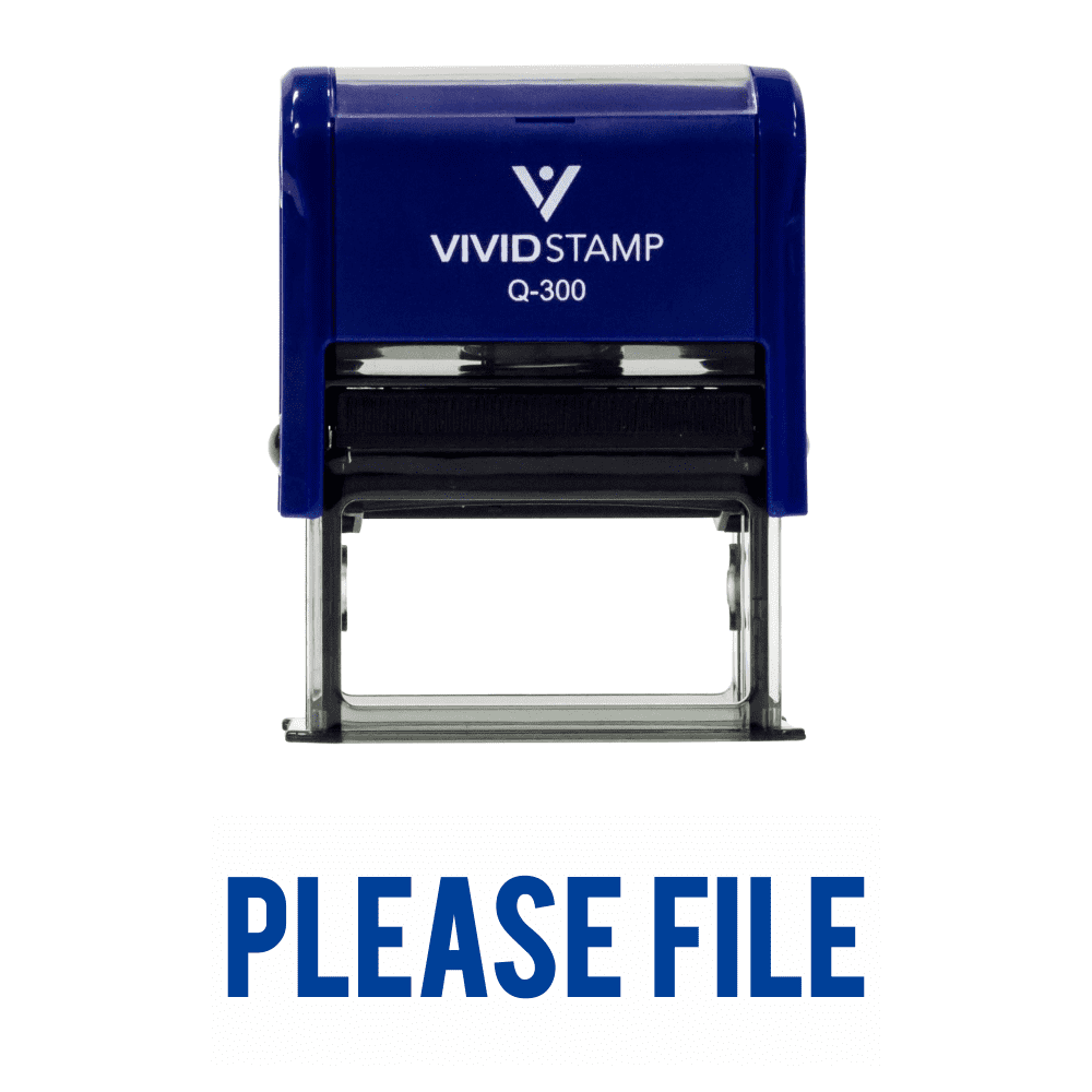 Vivid Stamp Please File Self Inking Rubber Stamp (Blue Ink) - Large ...