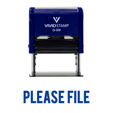 Vivid Stamp Please File Self Inking Rubber Stamp (Blue Ink) - Large