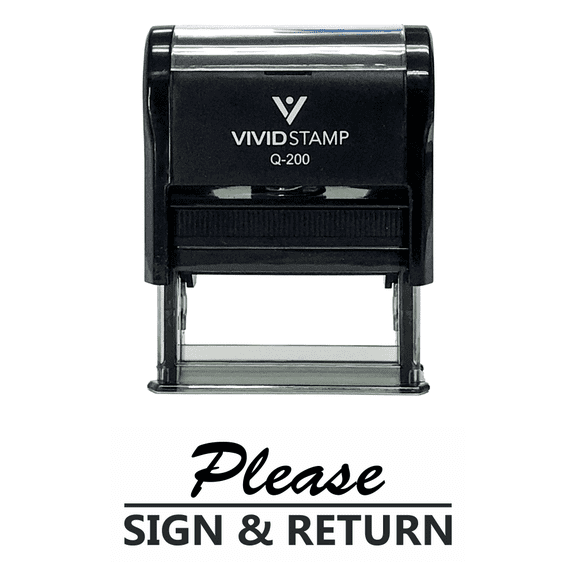 Vivid Stamp Please Sign And Return Self Inking Rubber Stamp (Black Ink) - Medium