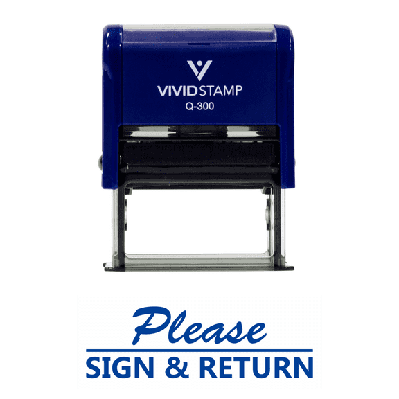 Vivid Stamp Please Sign And Return Self Inking Rubber Stamp (Blue Ink) - Large