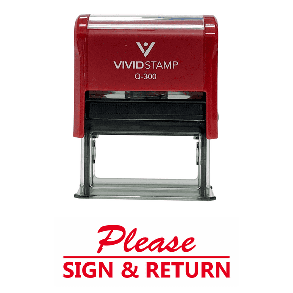 Vivid Stamp Please Sign And Return Self Inking Rubber Stamp (Red Ink) - Large