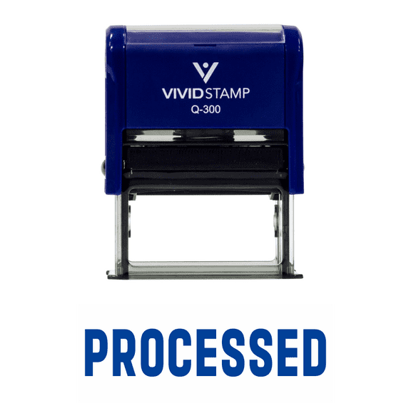 Vivid Stamp Processed Self Inking Rubber Stamp (Blue Ink) - Large