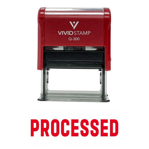 Vivid Stamp Processed Self Inking Rubber Stamp (Red Ink) - Large
