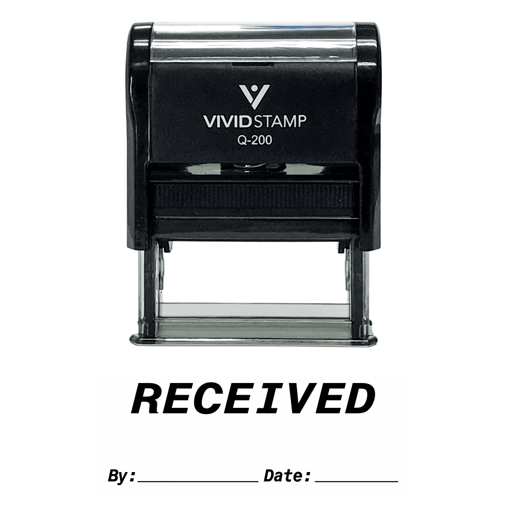 Vivid Stamp RECEIVED By Date Self Inking Rubber Stamp (Black Ink) Medium