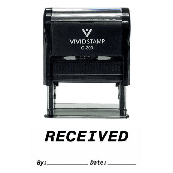 Vivid Stamp RECEIVED By Date Self Inking Rubber Stamp (Black Ink) Medium