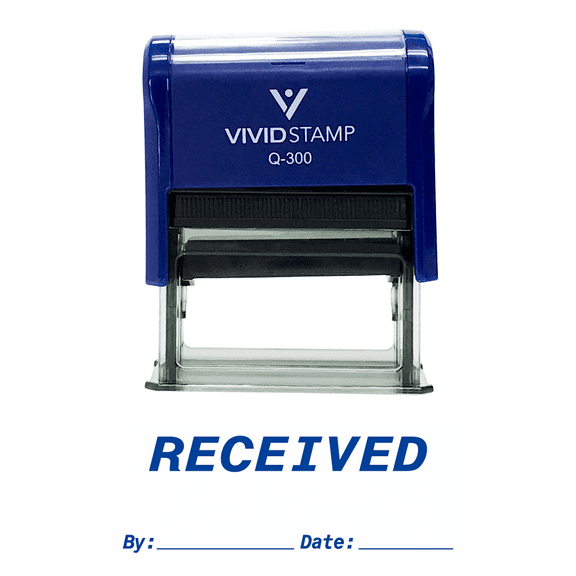 Vivid Stamp RECEIVED By Date Self Inking Rubber Stamp (Blue Ink) Large