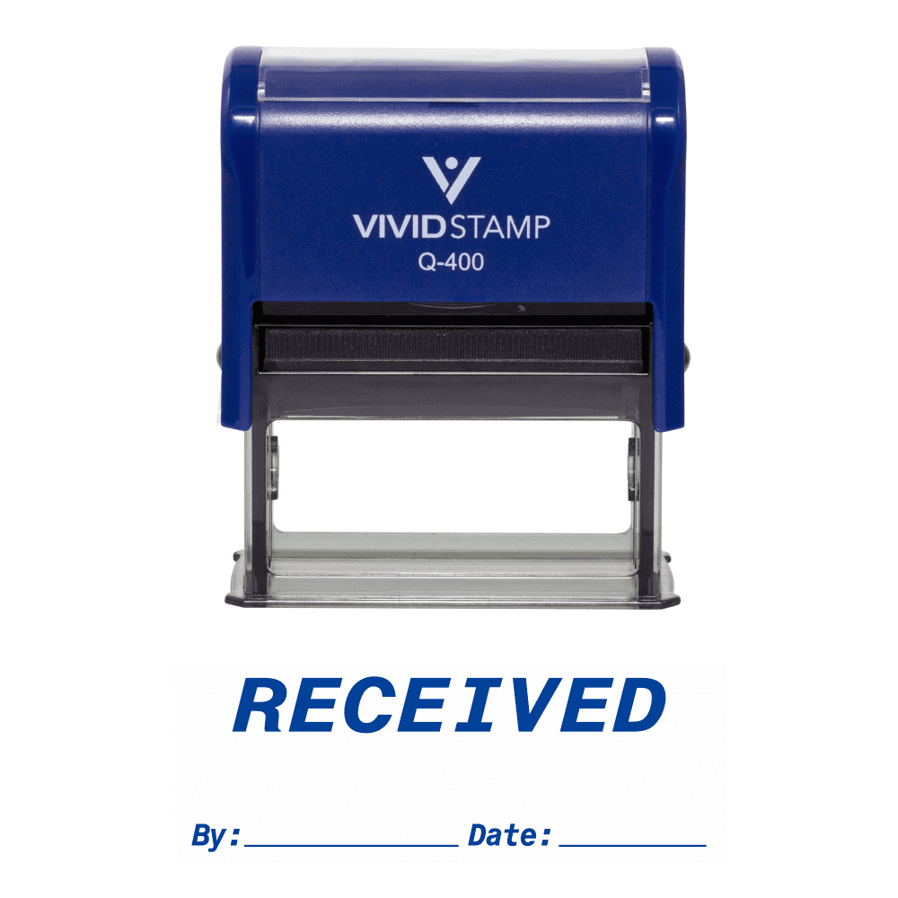 Vivid Stamp RECEIVED By Date Self Inking Rubber Stamp (Blue Ink) Medium