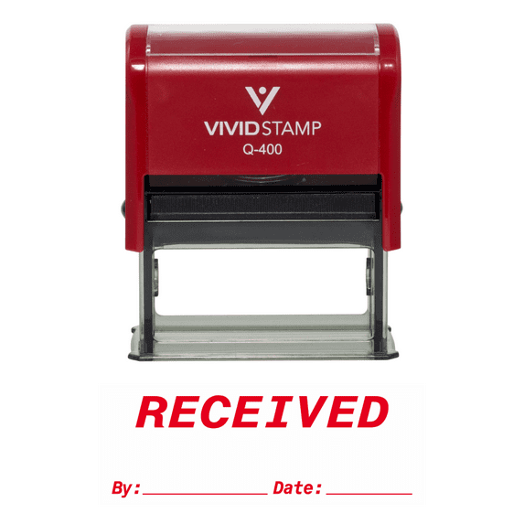 Vivid Stamp RECEIVED By Date Self Inking Rubber Stamp (Red Ink) X-Large
