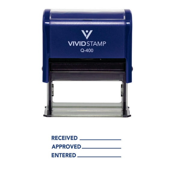 Vivid Stamp Received Approved Entered Self Inking Rubber Stamp (Blue Ink) - X-Large
