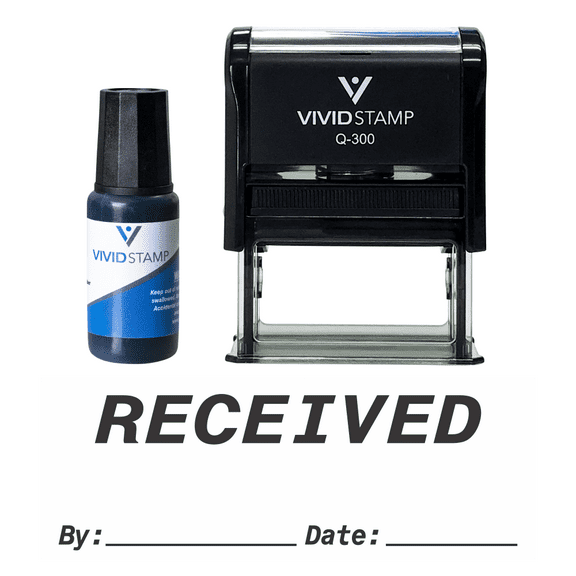 Vivid Stamp Received By Date Self Inking Rubber Stamp Combo With Refill (Black Ink) - Large