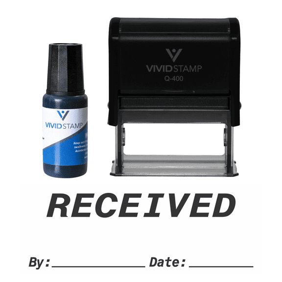 Vivid Stamp Received By Date Self Inking Rubber Stamp Combo With Refill (Black Ink) - X-Large