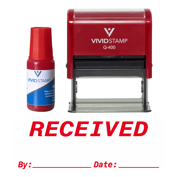 Vivid Stamp Received By Date Self Inking Rubber Stamp Combo With Refill (Red Ink) - X-Large