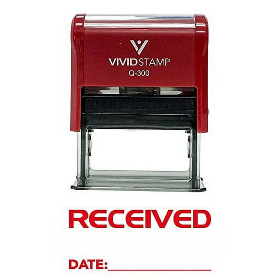 Vivid Stamp Received W/Date Line Self-Inking Office Rubber Stamp (Red) - Large