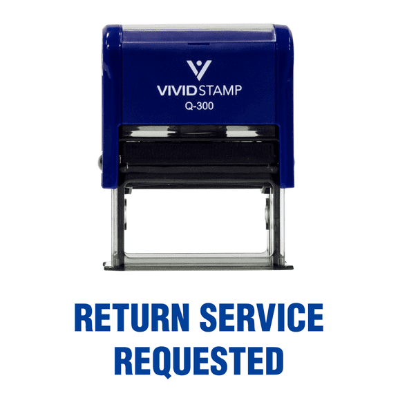 Vivid Stamp Return Service Requested Self Inking Rubber Stamp (Blue Ink) - Large
