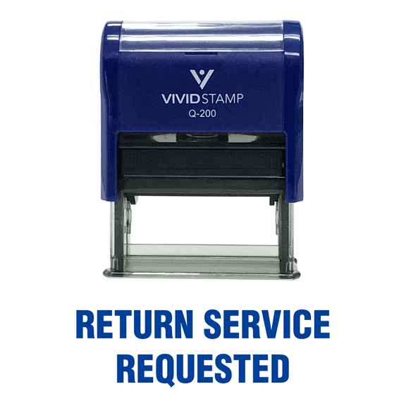 Vivid Stamp Return Service Requested Self Inking Rubber Stamp (Blue Ink) - Medium