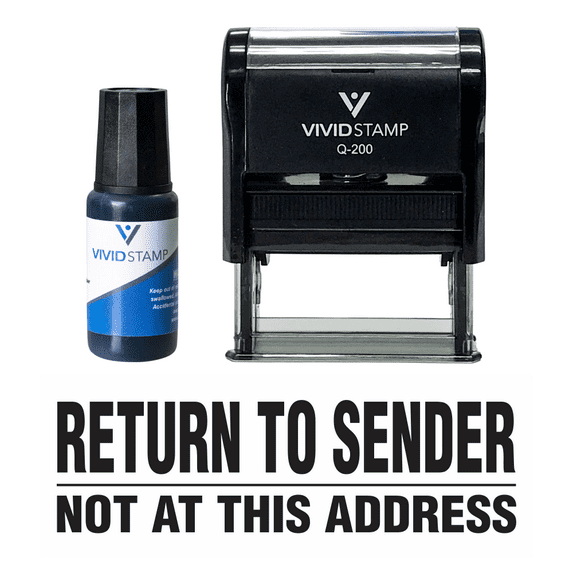 Vivid Stamp Return To Sender Not At This Address Self Inking Rubber Stamp Combo With Refill (Black Ink) - Medium