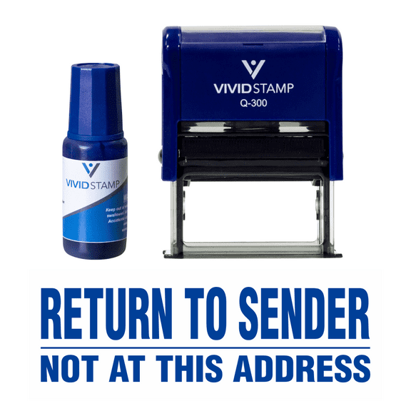 Vivid Stamp Return To Sender Not At This Address Self Inking Rubber Stamp Combo With Refill (Blue Ink) - Large