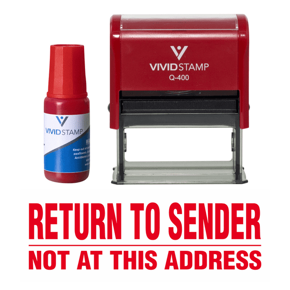 Vivid Stamp Return To Sender Not At This Address Self Inking Rubber Stamp Combo With Refill (Red Ink) - X-Large
