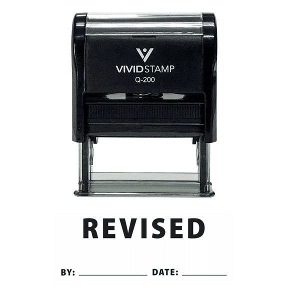 Vivid Stamp Revised By Date Self Inking Rubber Stamp (Black Ink) Medium