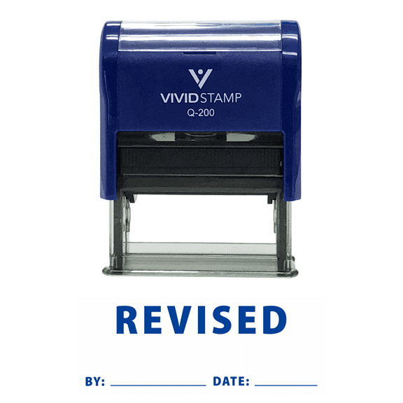 Vivid Stamp Revised By Date Self Inking Rubber Stamp (Blue Ink) Medium