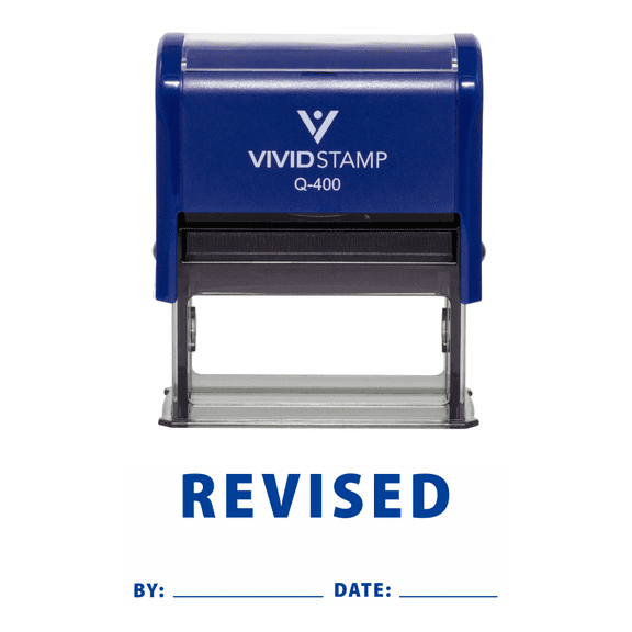 Vivid Stamp Revised By Date Self Inking Rubber Stamp (Blue Ink) X-Large