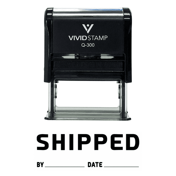 Vivid Stamp SHIPPED By Date Self Inking Rubber Stamp (Black Ink) - Large