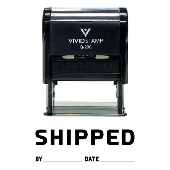 Vivid Stamp SHIPPED By Date Self Inking Rubber Stamp (Black Ink) - Medium