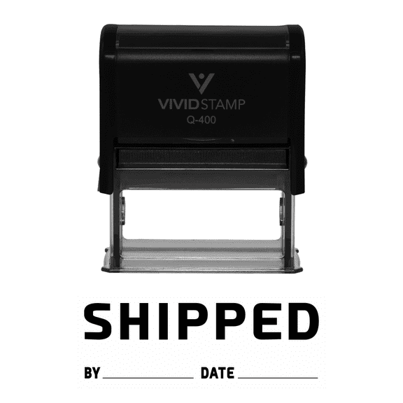 Vivid Stamp SHIPPED By Date Self Inking Rubber Stamp (Black Ink) - X-Large
