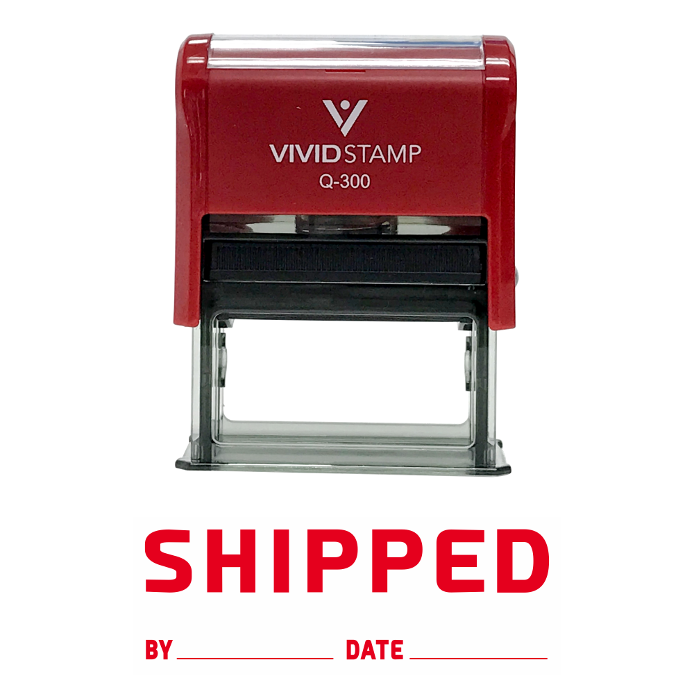 Vivid Stamp SHIPPED By Date Self Inking Rubber Stamp (Red Ink) - Large