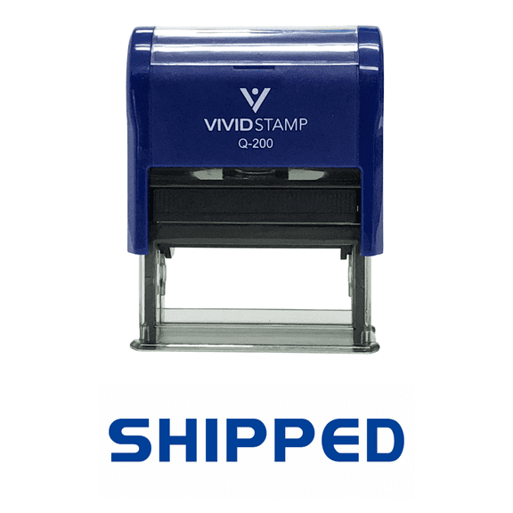 Vivid Stamp SHIPPED Self Inking Rubber Stamp (Blue Ink) - Medium