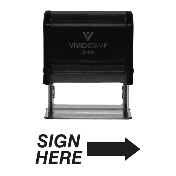 Vivid Stamp SIGN HERE Self Inking Rubber Stamp (Black Ink) - X-Large
