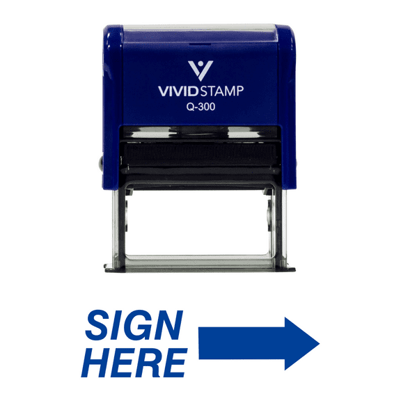 Vivid Stamp SIGN HERE Self Inking Rubber Stamp (Blue Ink) - Large