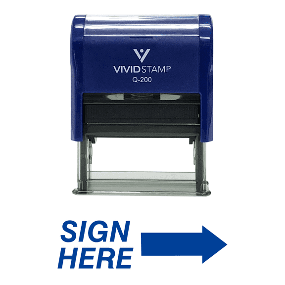 Vivid Stamp SIGN HERE Self Inking Rubber Stamp (Blue Ink) - Medium