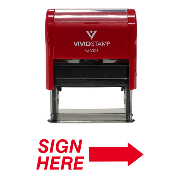 Vivid Stamp SIGN HERE Self Inking Rubber Stamp (Red Ink) - Medium