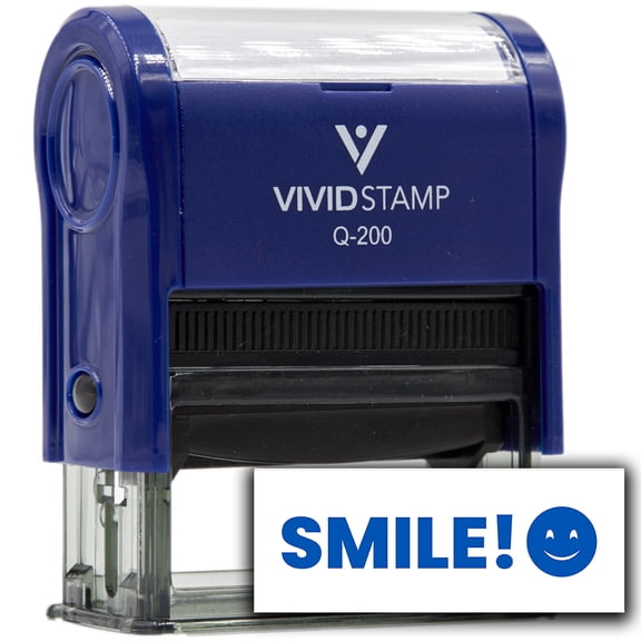 Vivid Stamp SMILE! Self-Inking Rubber Stamps Teachers And Schools | Motivational Stamps For Children | Re-inkable Ink Pad (Blue Ink) - Q-200
