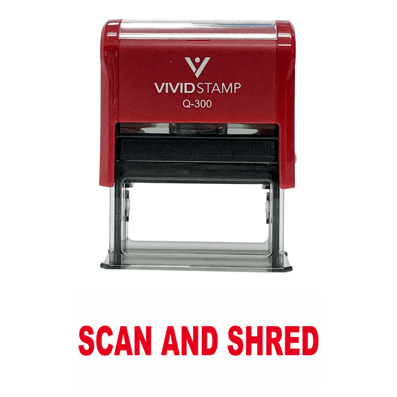 Vivid Stamp Scan And Shred Self Inking Rubber Stamp (Red Ink) - Large