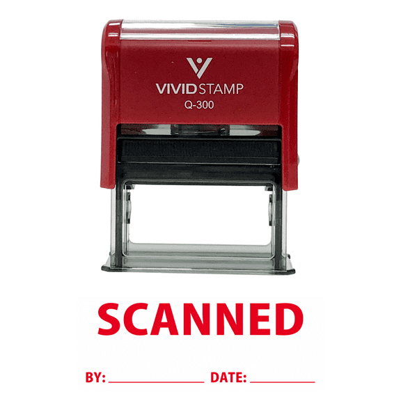 Vivid Stamp Scanned By Date Self Inking Rubber Stamp (Red Ink) Large