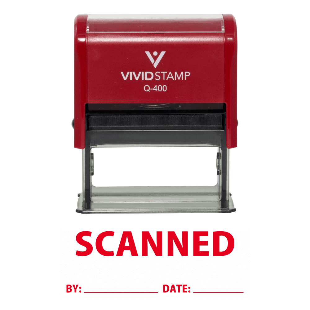 Vivid Stamp Scanned By Date Self Inking Rubber Stamp (Red Ink) X-Large