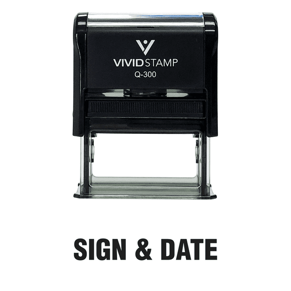 Vivid Stamp Sign & Date Self Inking Rubber Stamp (Black Ink) - Large