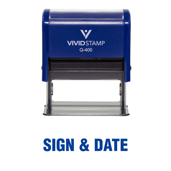 Vivid Stamp Sign & Date Self Inking Rubber Stamp (Blue Ink) - X-Large
