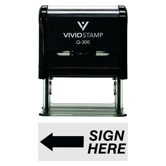 Vivid Stamp Sign Here Left Arrow Self-Inking Office Rubber Stamp (Black) - Large