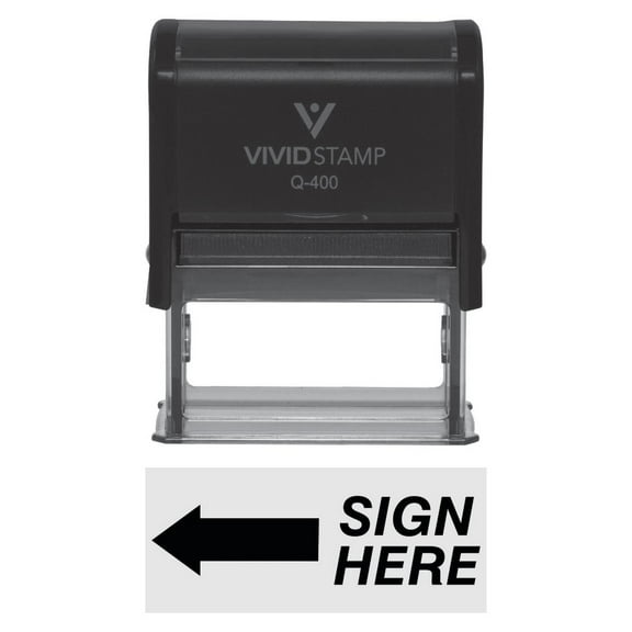 Vivid Stamp Sign Here Left Arrow Self-Inking Office Rubber Stamp (Black) - X-Large