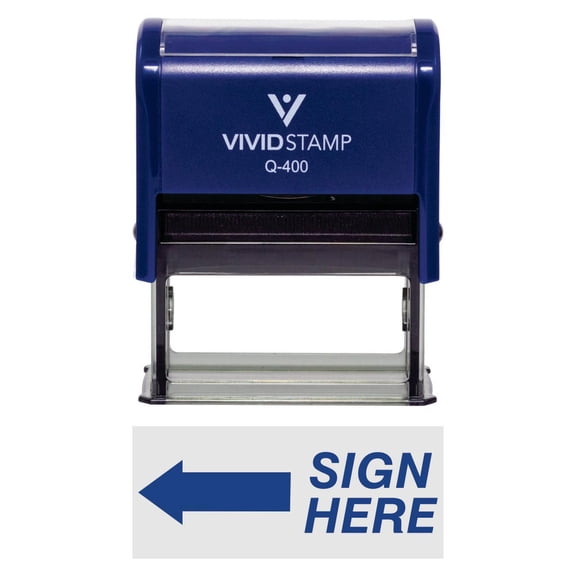 Vivid Stamp Sign Here Left Arrow Self-Inking Office Rubber Stamp (Blue) - X-Large
