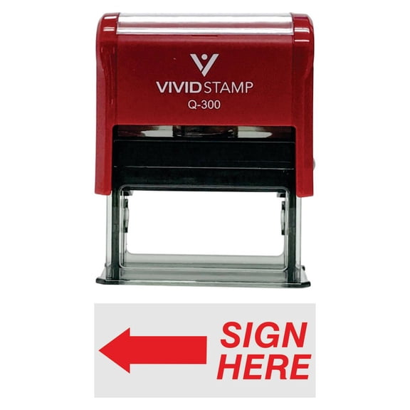 Vivid Stamp Sign Here Left Arrow Self-Inking Office Rubber Stamp (Red) - Large