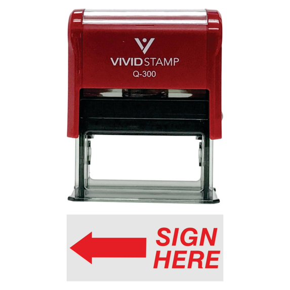Vivid Stamp Sign Here Left Arrow Self-Inking Office Rubber Stamp (Red) - Large