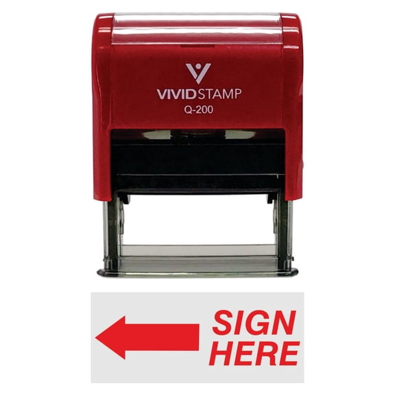 Vivid Stamp Sign Here Left Arrow Self-Inking Office Rubber Stamp (Red) - Medium