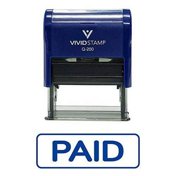 Vivid Stamp Simple Paid W/Border Self Inking Rubber Stamp (Blue Ink) Medium