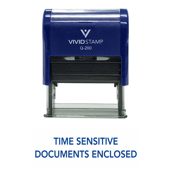 Vivid Stamp TIME SENSITIVE DOCUMENTS ENCLOSED Self Inking Rubber Stamp (Blue Ink) - Medium