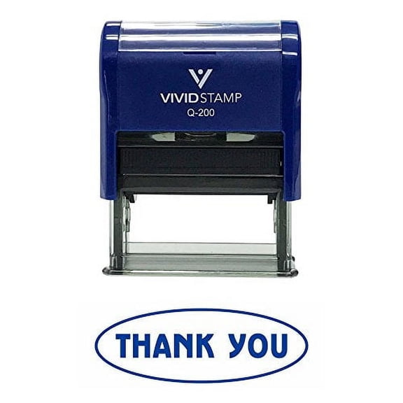 Vivid Stamp Thank You W/Oval Border Office Self-Inking Office Rubber Stamp (Blue) - Medium
